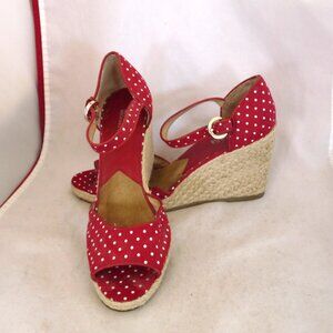 Michael Michael Kors red white polka dot Espadrille Wedge sandals 9M